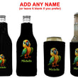 Load image into Gallery viewer, Personalised Parrot Stubby Holder Slim Line, Standard Size or Zip Up Style