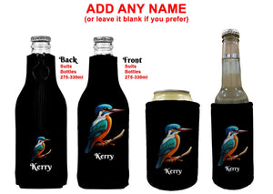 Personalised Kingfisher Stubby Holder Slim Line, Standard Size or Zip Up Style