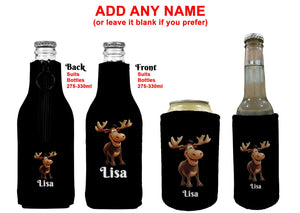 Personalised Moose Stubby Holder Slim Line, Standard Size or Zip Up Style