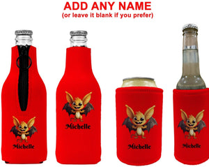 Personalised Bat Stubby Holder Slim Line, Standard Size or Zip Up Style