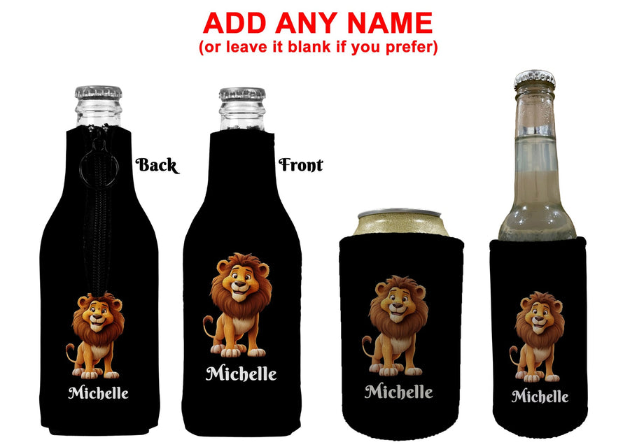 Personalised Lion Stubby Holder Slim Line, Standard Size or Zip Up Style