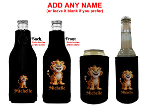 Personalised Tiger Stubby Holder Slim Line, Standard Size or Zip Up Style