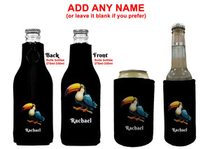 Personalised Toucan Stubby Holder Slim Line, Standard Size or Zip Up Style