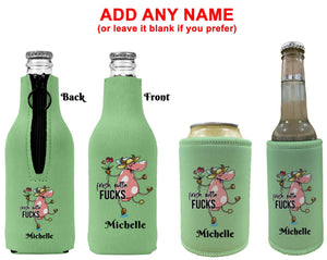 Personalised Fresh Outta F@cks Stubby Holder Slim Line, Standard Size or Zip Up Style