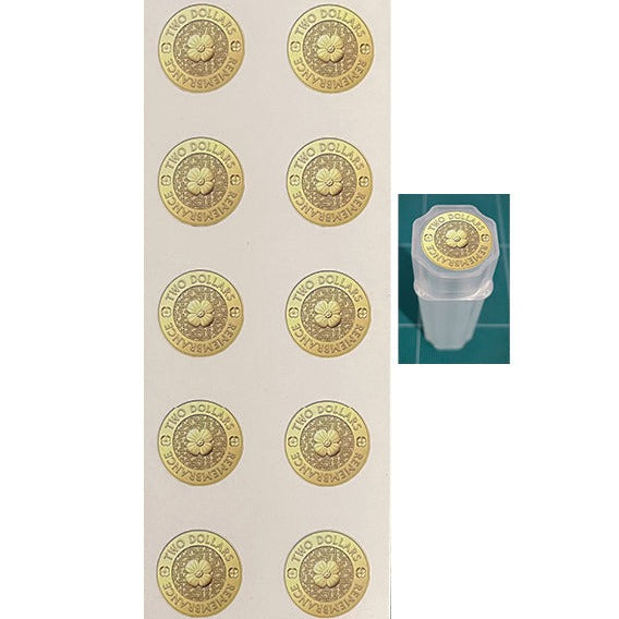 $2 Gold Poppy Coin Tube Stickers 10 Pack With Free Postage (tube not included)