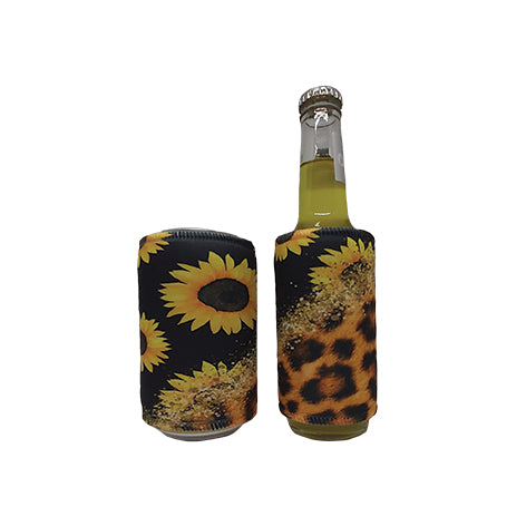 Sunflower and Leopard Stubby Holder Slim Line or Standard Size