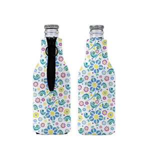 Floral Blue Stubby Holder Zip Up Bottle Holder Suits Cruiser 275ml Beer 330ml